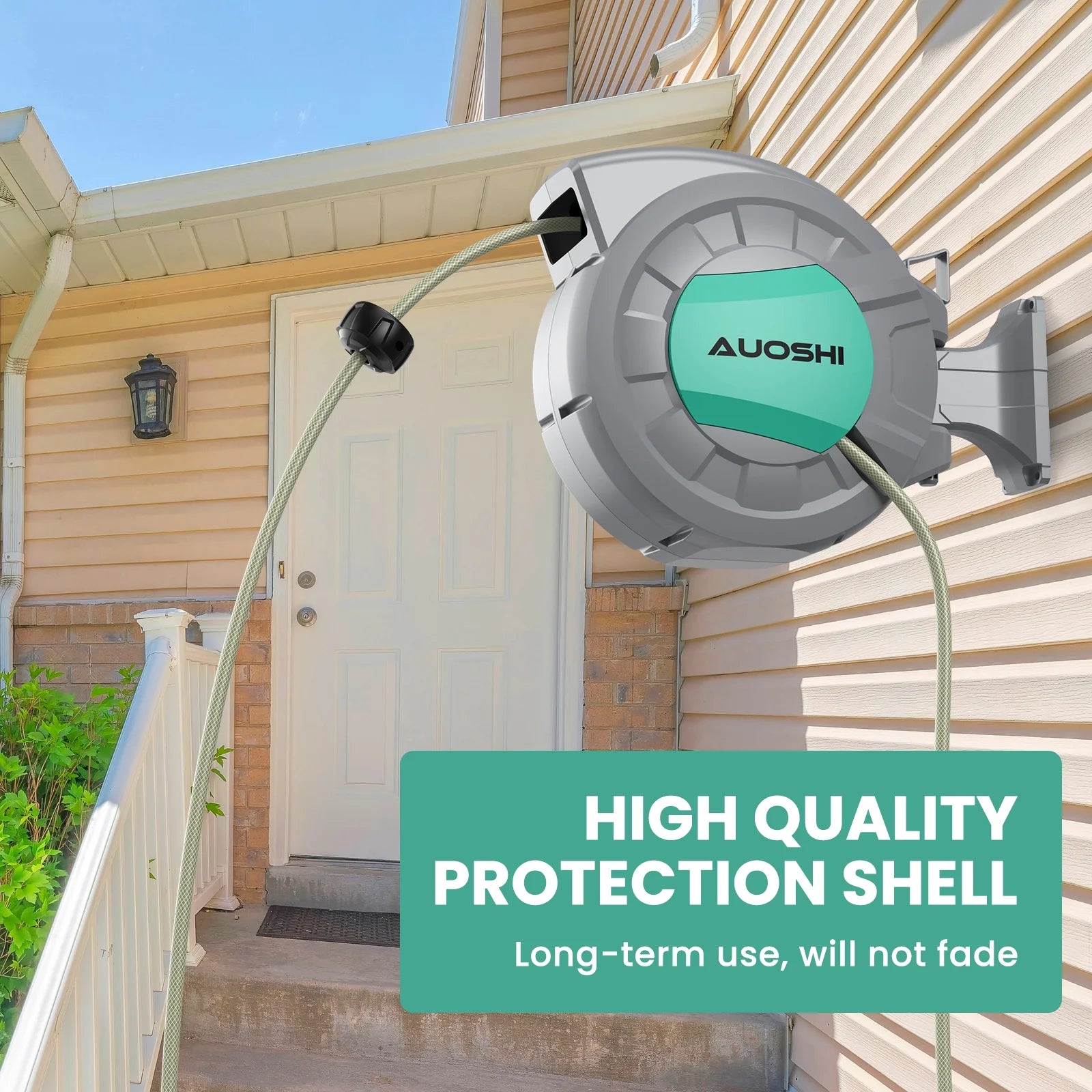 AUOSHI Retractable Garden Hose Reel 1/2" 100ft Automatic Hose Reel with 10 Function Sprayer Nozzle Wall Mount 180 Deg Swivel Bracket Hose Reel with Any Length Lock Slow Return System