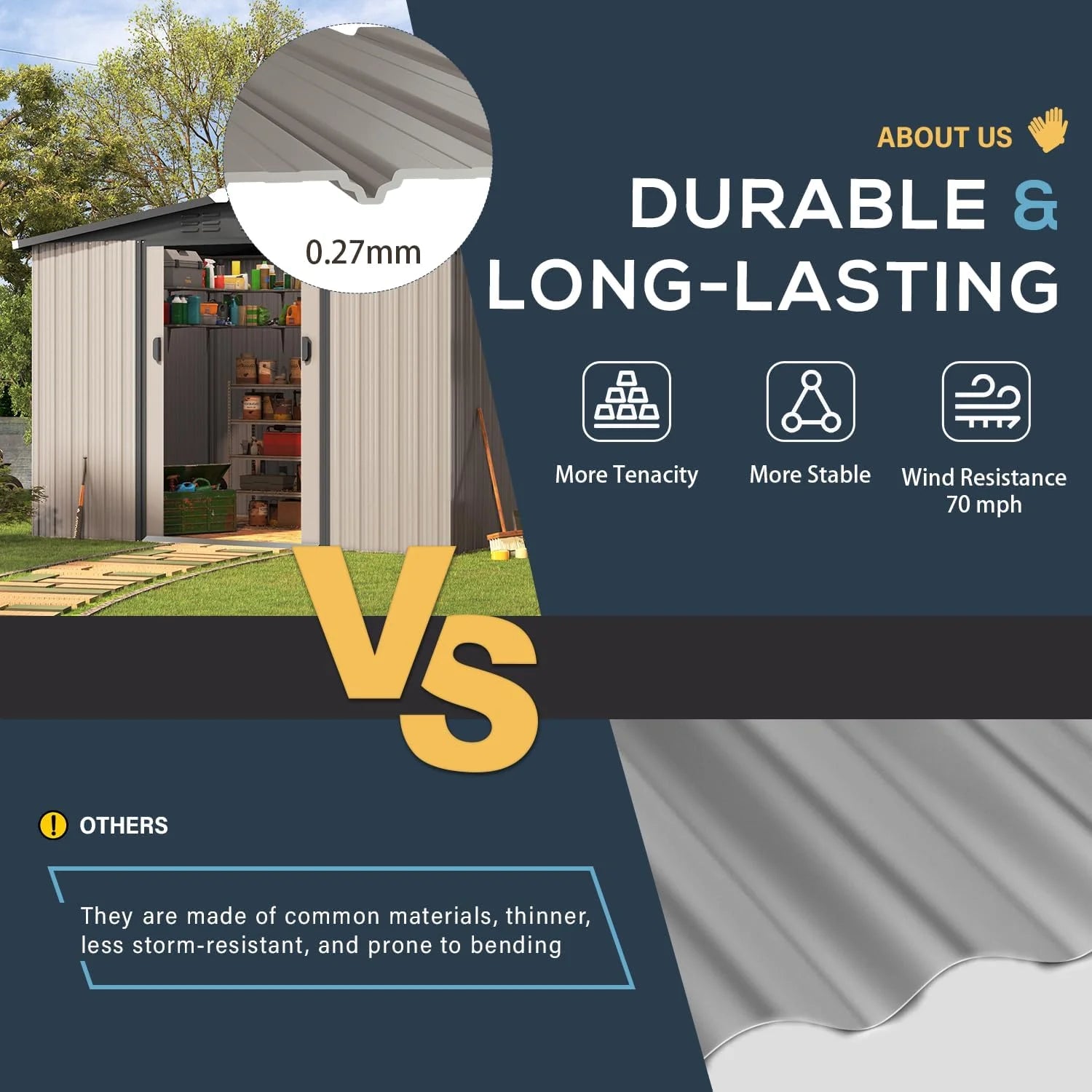 U - MAX 8 x 6 Ft. Wood Grain Outdoor Metal Storage Shed with Lockable Door Patio Garden Storage Building for Outside