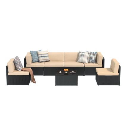 AECOJOY 7 Piece Outdoor Patio Furniture Set with Waterproof Cover, Black & Beige