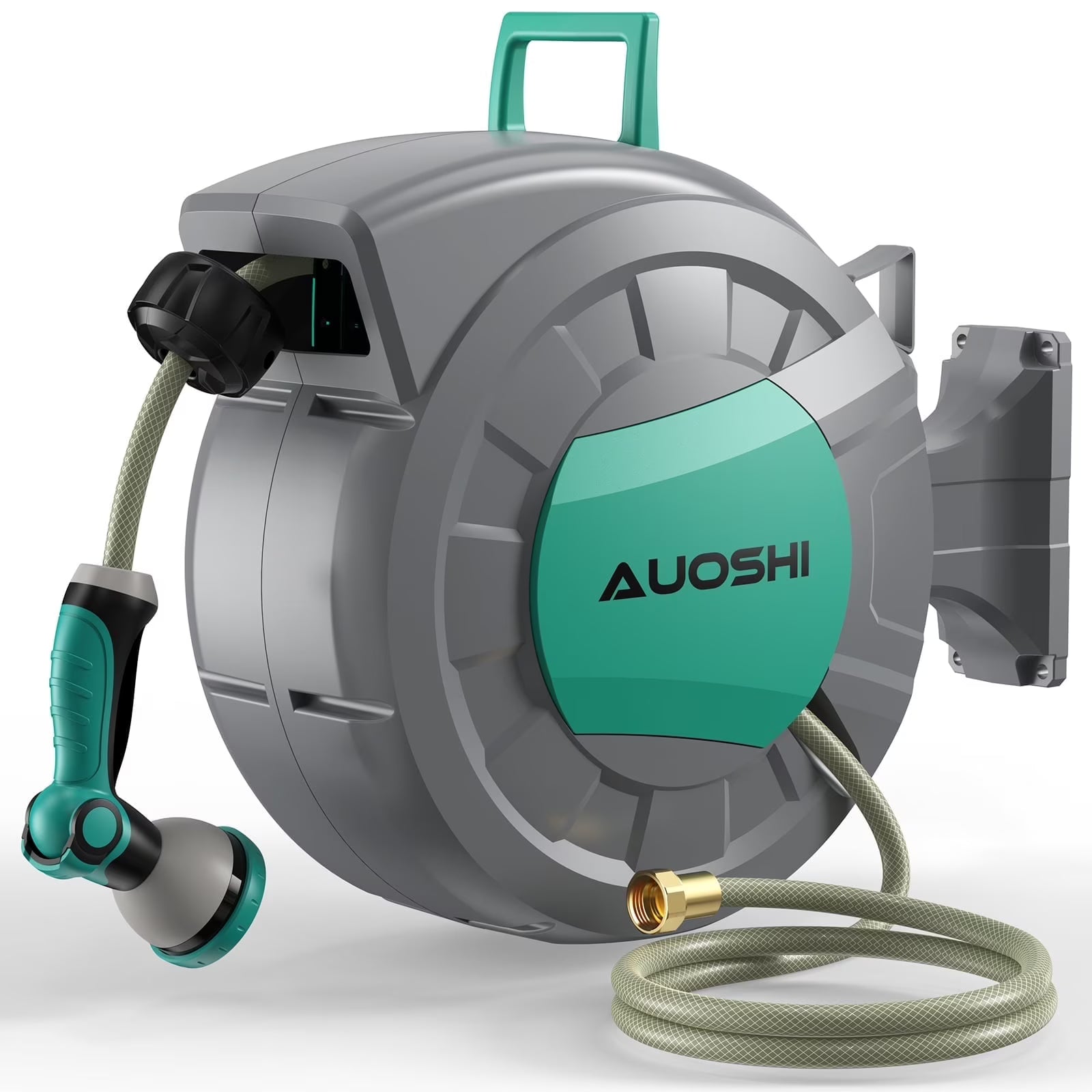 AUOSHI Retractable Garden Hose Reel 1/2" 100ft Automatic Hose Reel with 10 Function Sprayer Nozzle Wall Mount 180 Deg Swivel Bracket Hose Reel with Any Length Lock Slow Return System