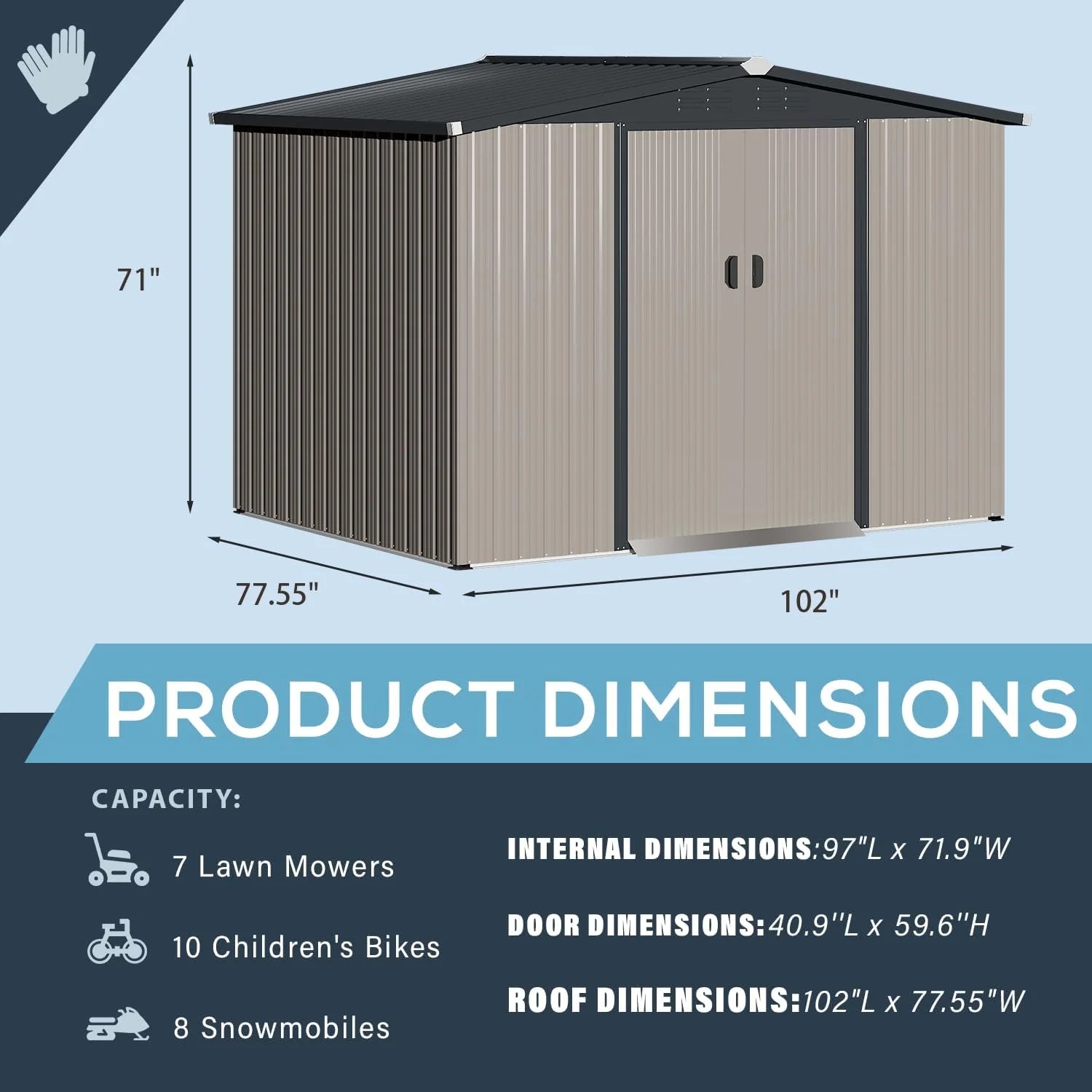 U - MAX 8 x 6 Ft. Wood Grain Outdoor Metal Storage Shed with Lockable Door Patio Garden Storage Building for Outside